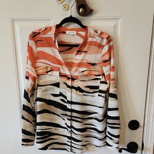 Calvin Klein Orange Graphic Long Sleeve Blouse
